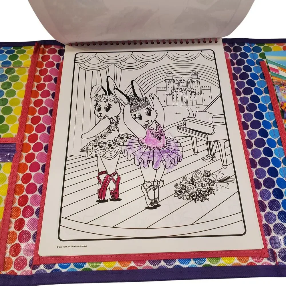 Lisa Frank Unicorn Tri Fold Portfolio 2016 Crayons Stickers Cat Leopard